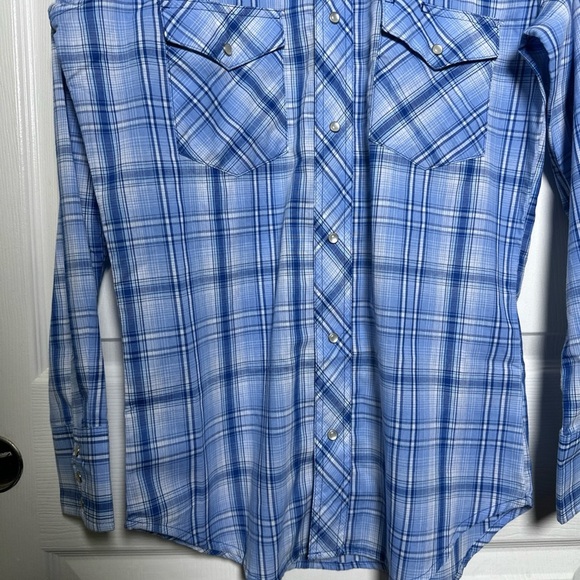 Wrangler Western Shirt Men’s Small Blue Plaid Pearl Snap Long Slv Cowboy Rodeo - Picture 4 of 13